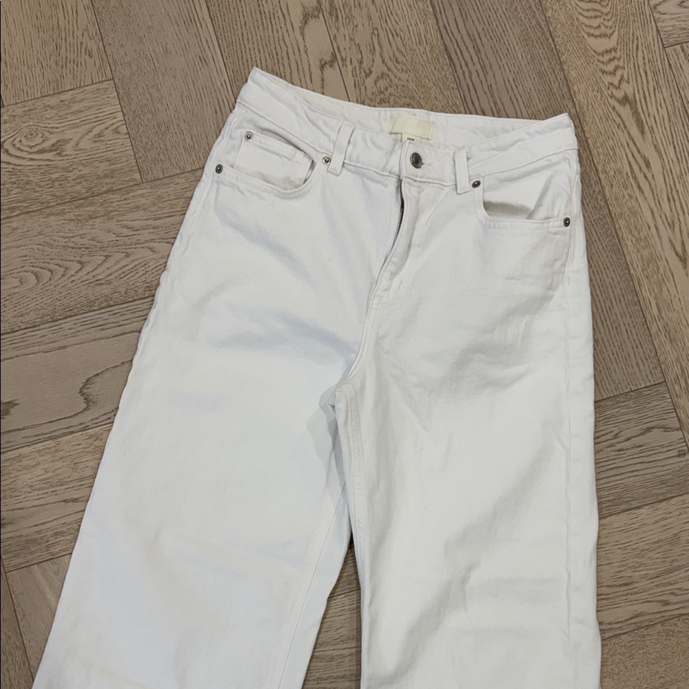 H&M White High-Rise Wide-Leg Jeans